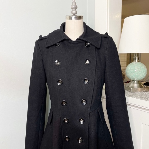 Via Spiga Black Wool Fit & Flare Skating Peacoat Dressy Winter Pea Coat XS 2 - Picture 4 of 10